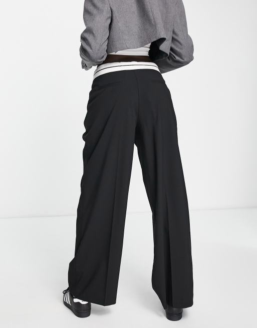 Stradivarius tailored pants with reverse waistband in black, 2 of 4