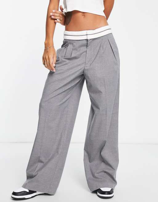 Stradivarius tailored pants with reverse waistband in dark gray