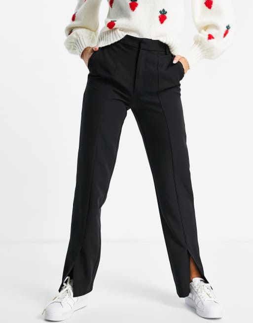 Stradivarius tailored pants with slit hem detail in black