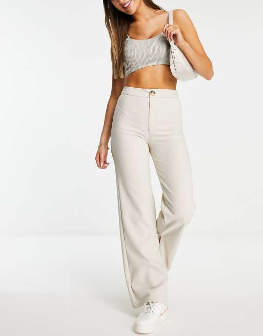 Stradivarius tailored pants with split hem in ecru