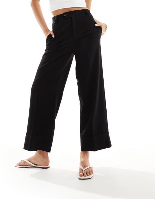Stradivarius tailored pants with turn up hem in black 
