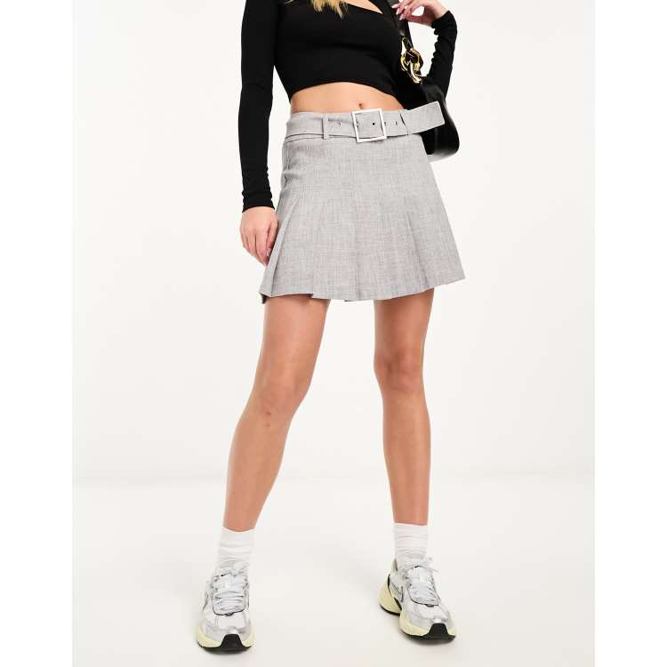 Stradivarius tailored pleated mini skirt in grey ASOS