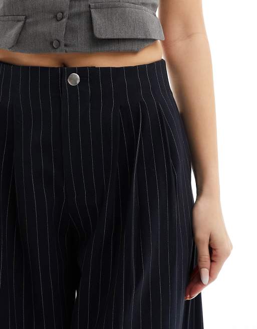 Navy pinstripe wide leg trousers best sale