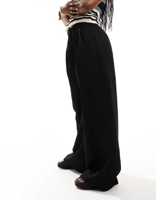 Black fitted wide leg trousers best sale