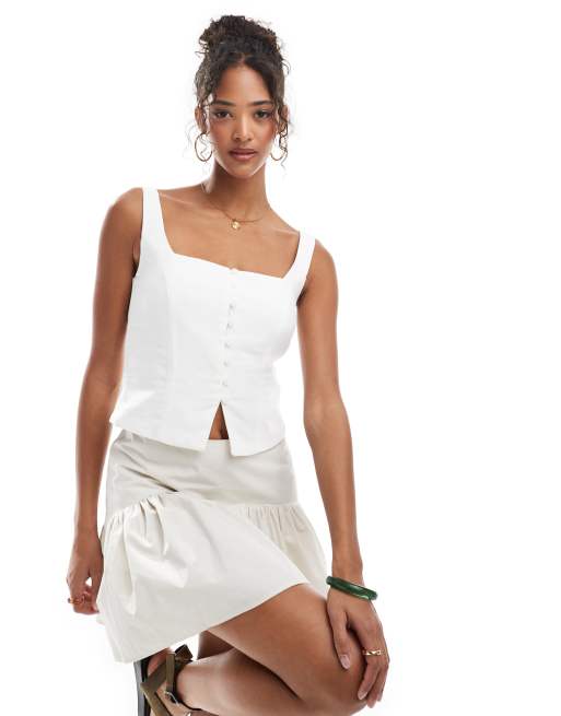 Stradivarius tailored square neck singlet top in white