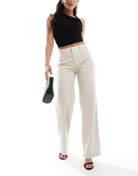 Stradivarius tailored straight leg trouser in ecru - view 1