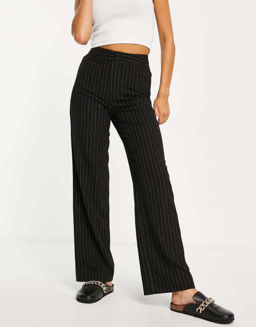 Stradivarius tailored straight pants in 90s black pinstripe