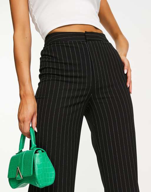 Stradivarius tailored straight pants in 90s black pinstripe , 3 of 4