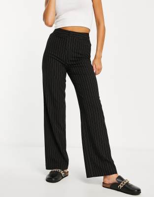 Stradivarius tailored straight trouser in 90s black pinstripe