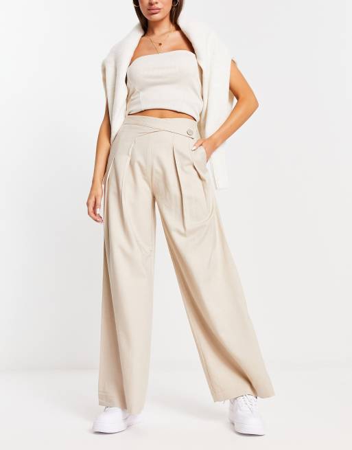 Stradivarius tailored super slouchy wide leg pants in mushroom