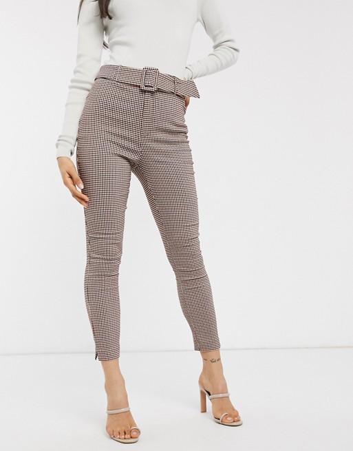 Stradivarius tailored trouser with belt in check