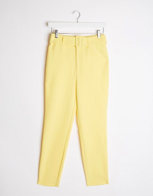 Stradivarius tailored trouser with belt in yellow