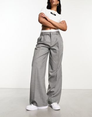 Stradivarius tailored trouser with boxer waistband in grey - ASOS Price Checker