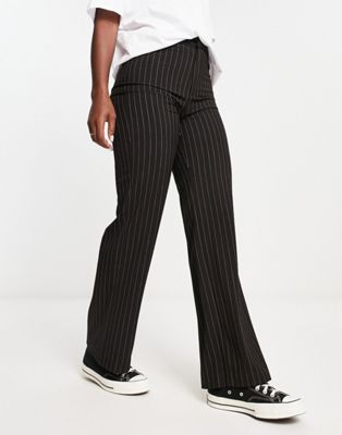 Stradivarius tailored trouser with pleat front in black pinstripe | ASOS