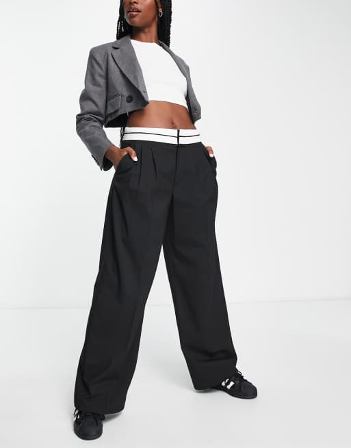Stradivarius tailored trouser with reverse waistband in black ASOS
