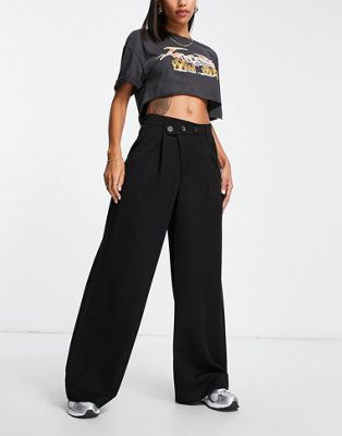 Stradivarius tailored trouser with waistband detail in black