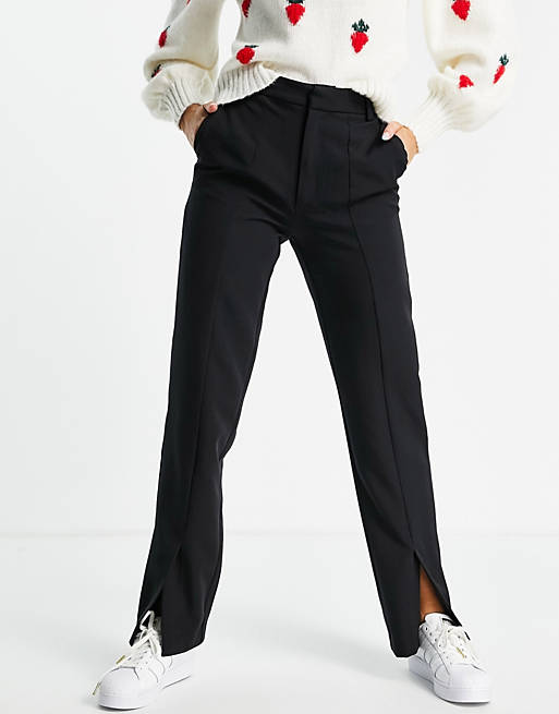 Trousers & Leggings Stradivarius tailored trousers with split hem detail in black 
