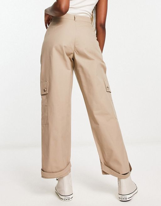 Miss Selfridge baggy twill cargo pants in taupe