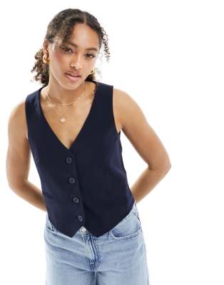 Stradivarius tailored vest in navy | ASOS