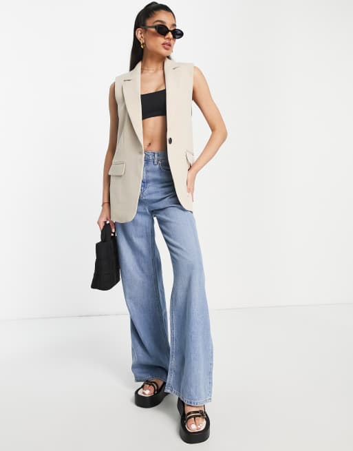 Stradivarius tailored waistcoat in stone