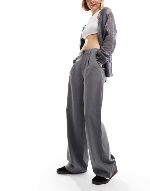 Asos Stradivarius Petite wide leg relaxed dad pants in gray