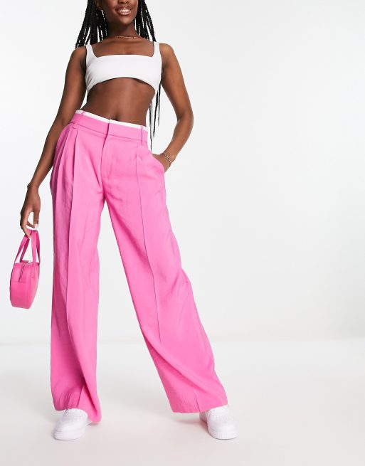 Stradivarius wide leg pants in hot pink