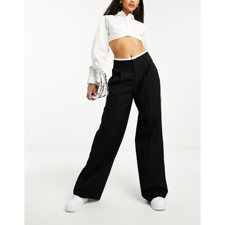 Petite Double Waistband Wide Leg Pants