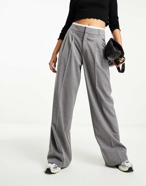 WIDE-LEG TROUSERS WITH DOUBLE WAISTBAND - Grey