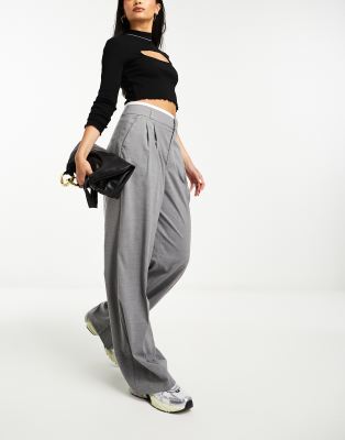 Stradivarius tailored wide leg pants with double waistband
