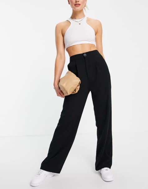 Pieces ribbed wide leg trousers in black glitter