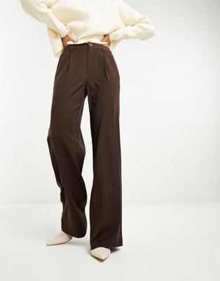 Stradivarius tailored wide leg trouser in brown