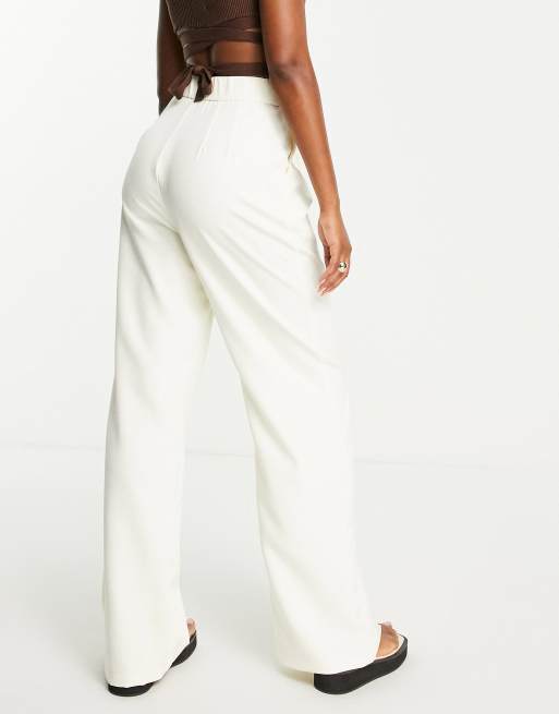 Stradivarius Petite tailored wide leg pants in ecru - ShopStyle