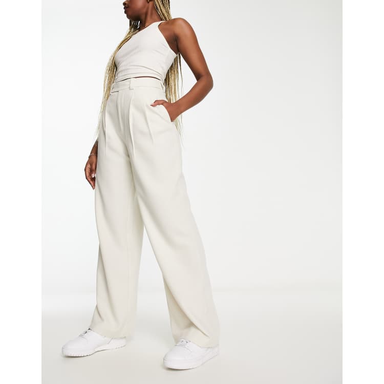 Stradivarius tailored wide leg trouser in off white