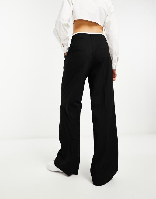 WIDE-LEG TROUSERS WITH DOUBLE WAISTBAND - Black