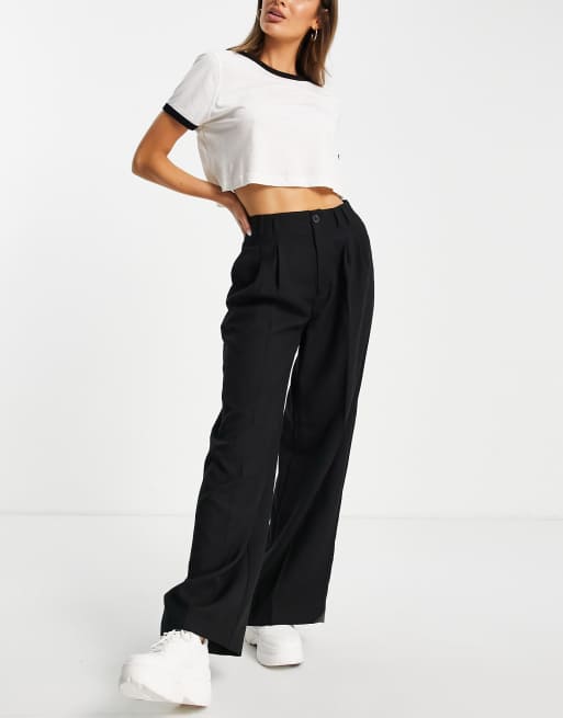 Stradivarius tailored wide leg trousers in black | ASOS