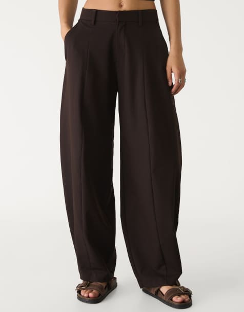 Stradivarius tailored wide leg trousers with seam detail in brown