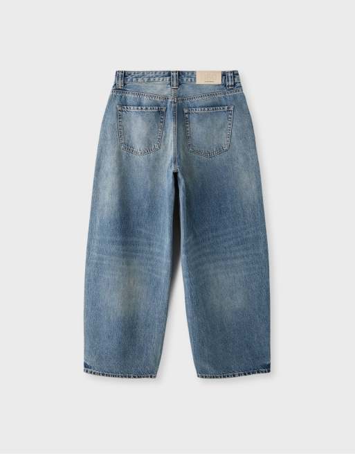 Stradivarius Tall Barrel-Fit-Jeans aus überfärbtem blauem Denim, 7 von 7
