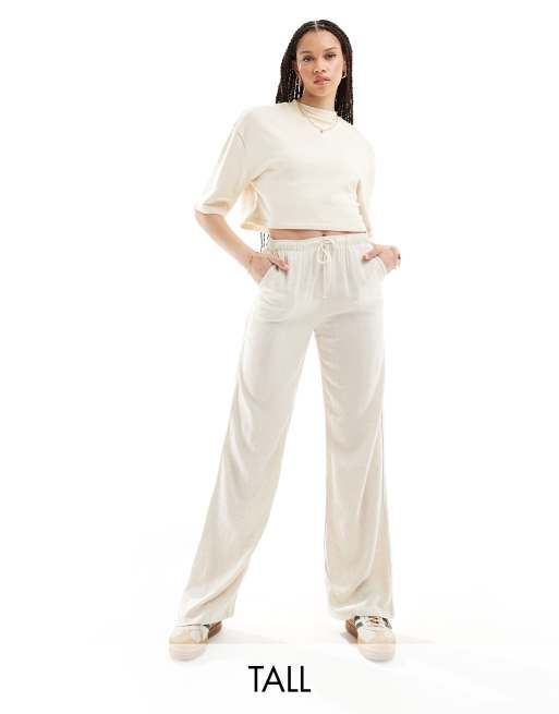 Stradivarius Tall - Broek met linnenlook en elastische taille in naturel