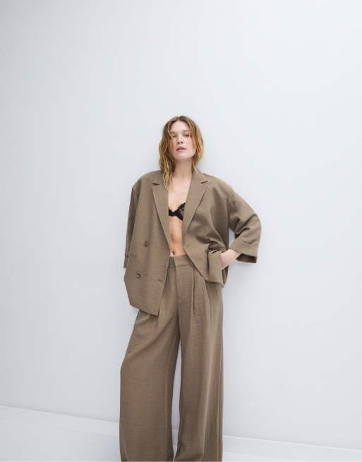 Stradivarius Tall - Brune justerbare bukser med vide ben, 2 af 4