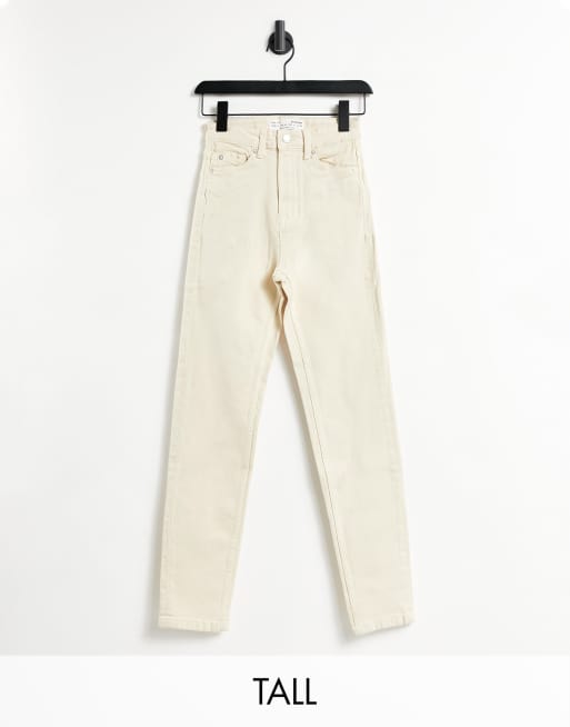 stradivarius organic cotton slim mom jean with stretch in ecru