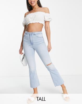 Stradivarius Tall crop flare jeans in light blue