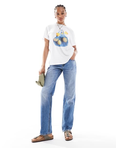Stradivarius Tall - D03 - Jeans dritti a vita bassa lavaggio blu medio - view 1