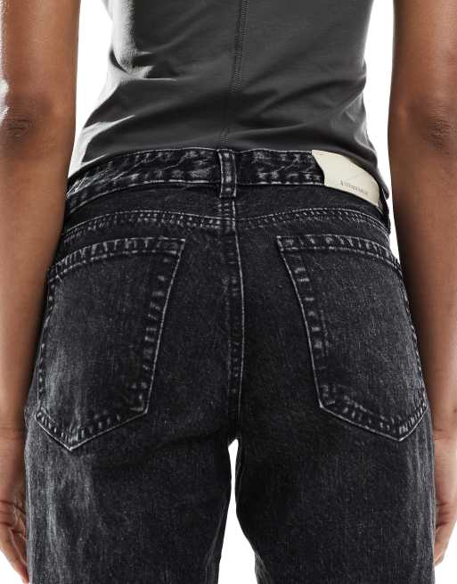 Stradivarius - Tall - D03 - Jeans met rechte pijpen en lage taille in zwarte wassing, 4 van 5