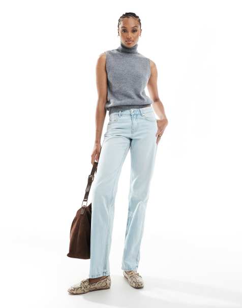 Stradivarius Tall - D03 - Lavtaljede jeans med lige ben i lyseblå vask - view 1