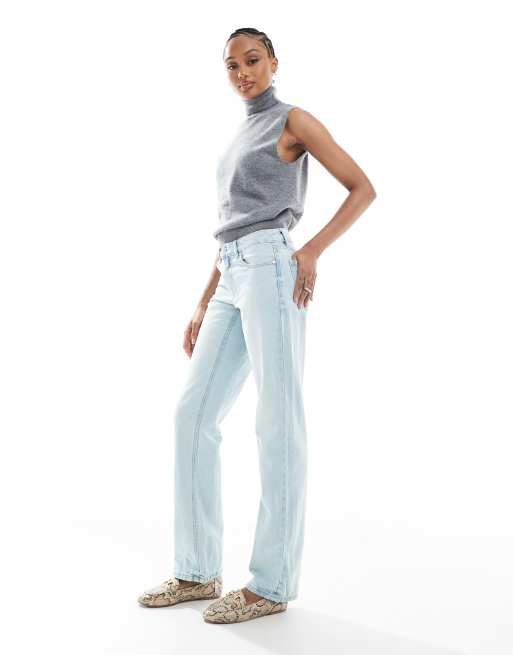 Stradivarius Tall – D03 – Ljusblå, tvättade jeans med låg midja och raka ben, 3 av 5