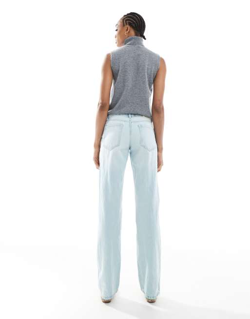 Stradivarius Tall D03 low waisted straight leg jeans in light blue wash, 2 of 5