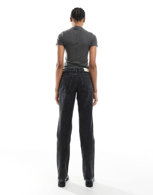 Stradivarius Tall – D03 – Straight Jeans in schwarzer Waschung mit niedrigem Bund, 2 von 5