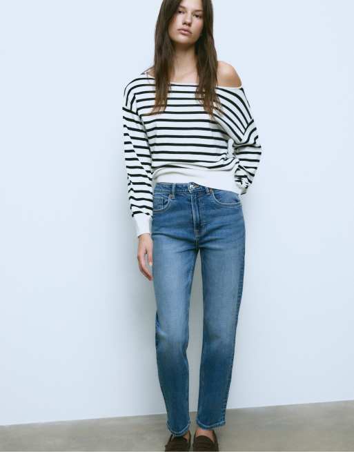 Stradivarius Tall - D14 - Smalle jeans met comfortabele pasvorm in medium lichtblauw denim, 3 van 4