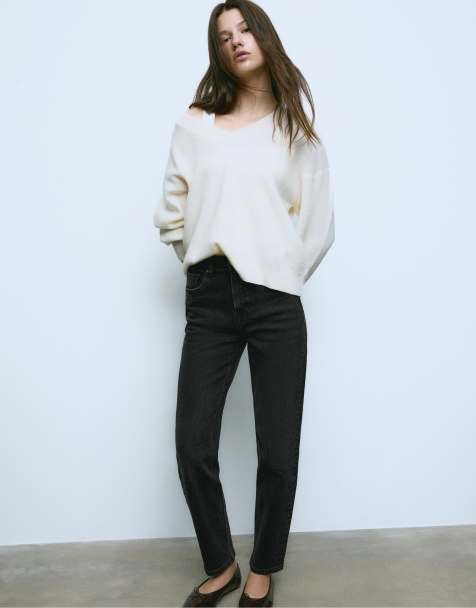 Stradivarius Tall - d14 - Sorte forvaskede og smalle jeans i denim med komfortabel pasform - view 1