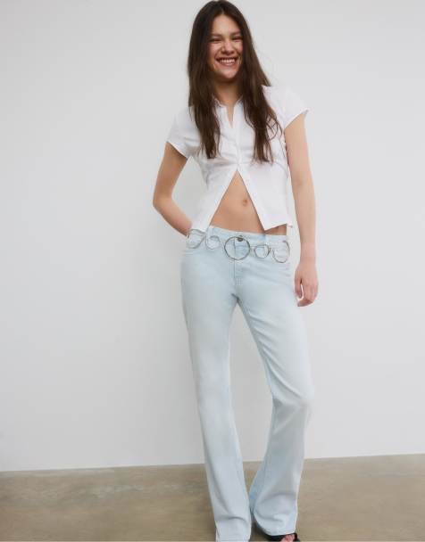 Stradivarius Tall – D67 Ljusblekta bootcut-jeans med smal passform - view 1